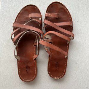 Mossimo, brown leather slide sandals, size 6.5